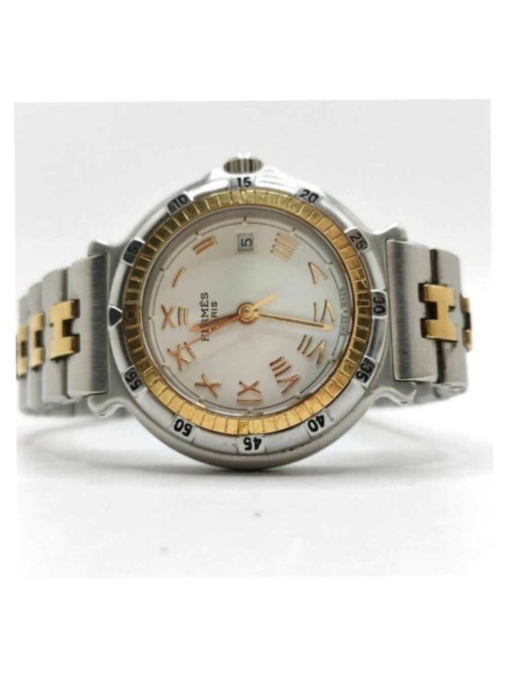 Authentic Hermès Clipper Two-Tone Gold & Silver Quartz Watch Date Women's Luxury - Picture 4 of 12